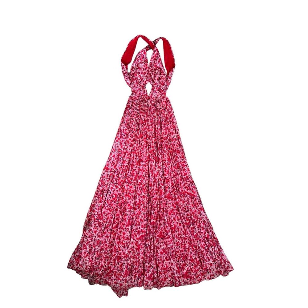 Anthropologie Red-Pink Floral Halter Maxi Dress